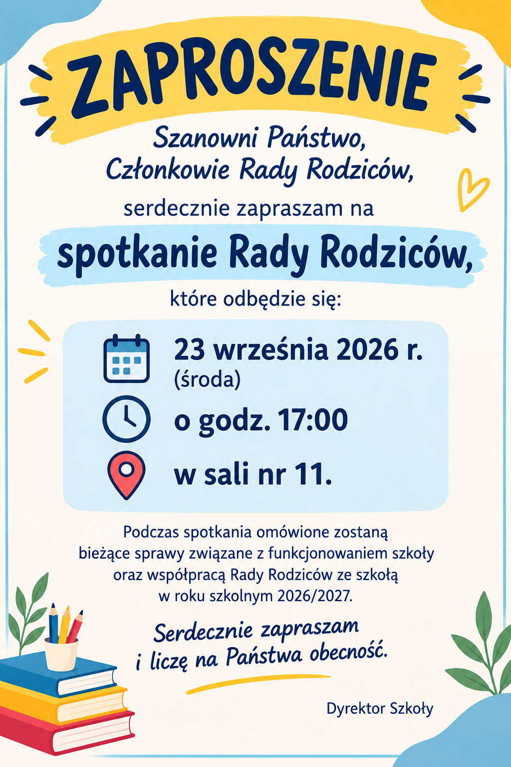 Zaproszenie na Radę Rodziców